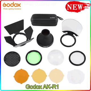 พร้อมส่ง Godox AK-R1 Barn ประตู Snoot ตัวกรองสี Reflector รังผึ้ง บอล Diffuser สำหรับ Godox AD200 H200R V1รอบหัวแฟลช