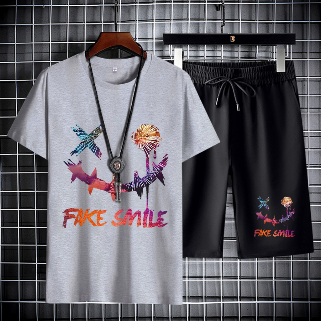 BD442+DKC442Bชุดเซ็ทเสื้อยืดแขนสั่ง+กางเกงขาสั้นได้ทั้งชายและหญิงมี7สีหลายไซส์ให้เลือก（S-3XL)