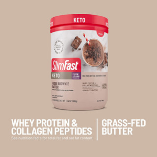 SlimFast Keto Meal Replacement Powder, Fudge Brownie Batter, Low Carb with Whey &amp; Collagen Protein, 10 Servings