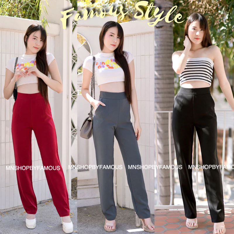 🍒กระบอกเล็กมีกระเป๋า🍒กางเกงผ้าฮานาโกะ กระบอกเล็ก 9ส่วน ซิปข้าง มีกระเป๋าไซส์S-3XL🎉