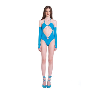 Angelys Balek ชุดว่ายน้ำ Long Sleeve Cross String Cutout  Swimsuit  รุ่นSS23SW001010309 สีฟ้า