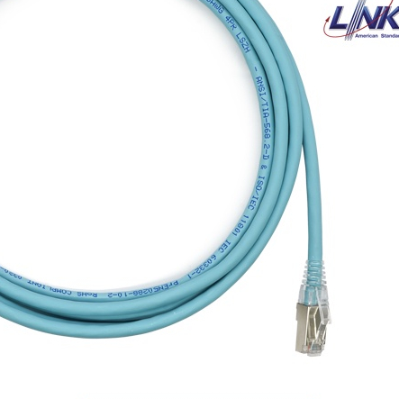 LINK สายแลน CAT6A Shield RJ45-RJ45 PATCH CORD XG LSZH สี Aqua Blue รองรับความเร็ว 10 Gbps ยาว 20-25 