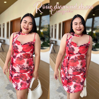 เดรสสาวอวบ เดรสลายดอก🌹Rosie diamond dress🌹