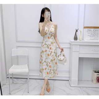 [𝗣𝗥𝗘-𝗢𝗥𝗗𝗘𝗥]🍊Orange twist dress เดรสกระโปรงระบายสายเดี่ยว ผูกโบว์ด้านหลัง