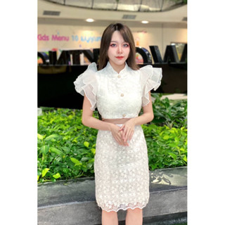 🧸Guipure Lace Dressเดรสลูกไม้ คอ จีน แขนระบาย มีซิปซ่อนและซับในเต็มตัว เรียบหรูดูมีคลาสค่ะ งานเป๊ะ ตรงปก อกเสริมฟองน้ำ