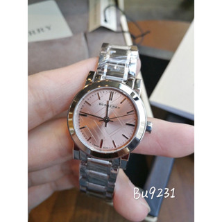 BU9124-34 mm.🎉BU9331 size 27 ml.ลดราคาพิเศษทั้งร้าน🎉BURBERRY Pink Check Stamped Stainless Steel Ladies Watch