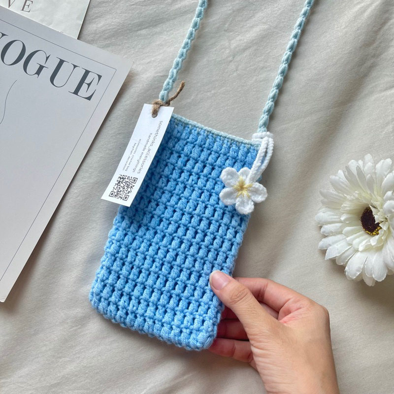 🧨New in stock ✨ set กระเป๋าคู่พวงกุญแจถักดอกdaisy 🌼น่ารักๆแต่งขอบสี twotone - รูปที่ 4