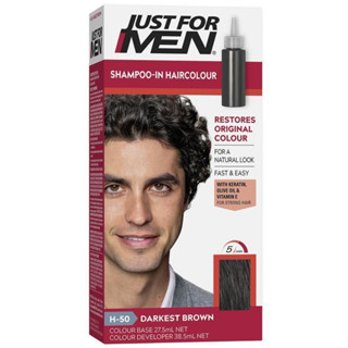 Just For Men Shampoo In HairColour 5 Easy Minutes Darkest Brown H-50 แชมพูเปลี่ยนสีผมสำหรับผู้ชายสีดำสินค้านำเข้าUSA