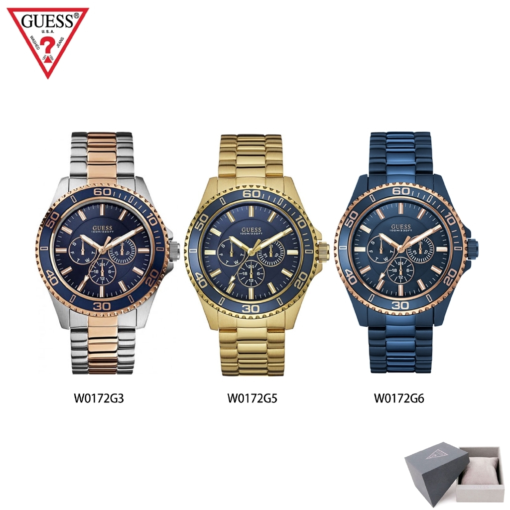 Guess ของแท้100% สกรูมัลติฟังก์ชั่นแฟชั่นสบายๆนาฬิกาดีไซน์สำหรับผู้ชาย W0172G3 W0172G5 W0172G6 - 44MM FA-43
