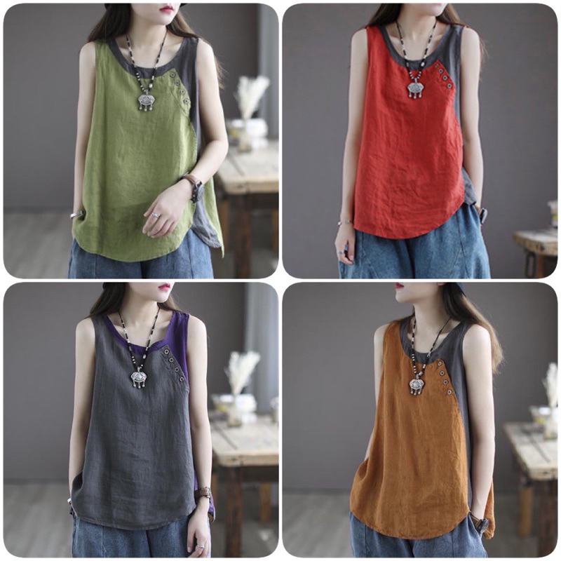 เสื้อแขนกุดสีทูโทน ใส่สบายไม่ร้อน เหมาะกับอากาศเมืองไทย ส่วนลดอยู่ภาพสุดท้ายค่ะ