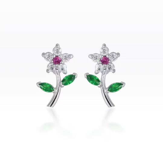 Piercingroom by Jay จิว/ต่างหูสำหรับผิวแพ้ง่าย Dangle CZ Flower Flat Back เงินแท้ (ราคาต่อชิ้น)