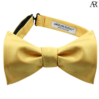 ANGELINO RUFOLO Bow Tie Tying(โบว์หูกระต่ายแบบผูกเอง) ผ้าไหมทออิตาลี่คุณภาพเยี่ยม ดีไซน์ Plain สีดำ/ขาว/ครีม/ทองเข้ม