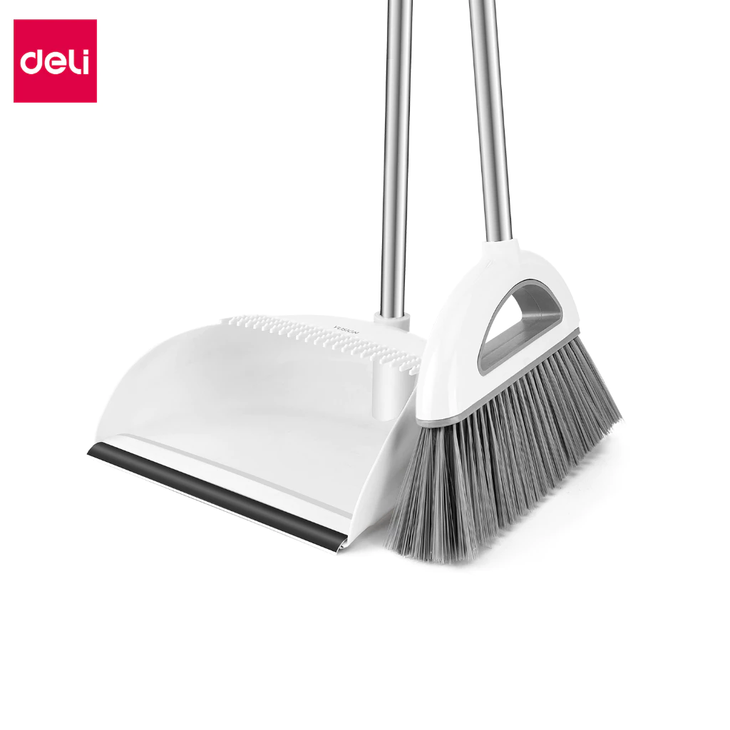 Deli ไม้กวาด ไม้กวาดพลาสติก ชุดไม้กวาด มีแปรงในตัวพร้อมที่ตักขยะ ที่โกย Broom and dustpan set