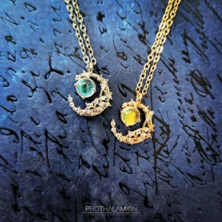 Diamond Silver Gold Crescent Blue Gem Moon Necklace : สร้อย สร้อยคอ พระจันทร์ เสี้ยว เพชร สีเงิน ทอง พลอย ฟ้า