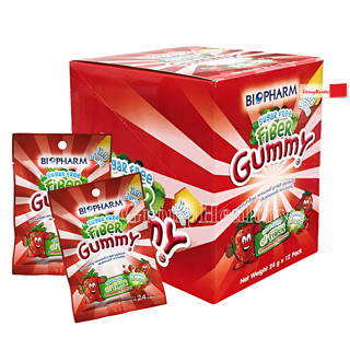 BIOPHARM FIBER GUMMY SUGAR FREE ผลิตภัณฑ์เสริมอาหารรูปแบบขนมวุ้นเจลาติน (ไม่มีน้ำตาล) 24 กรัม/ซอง