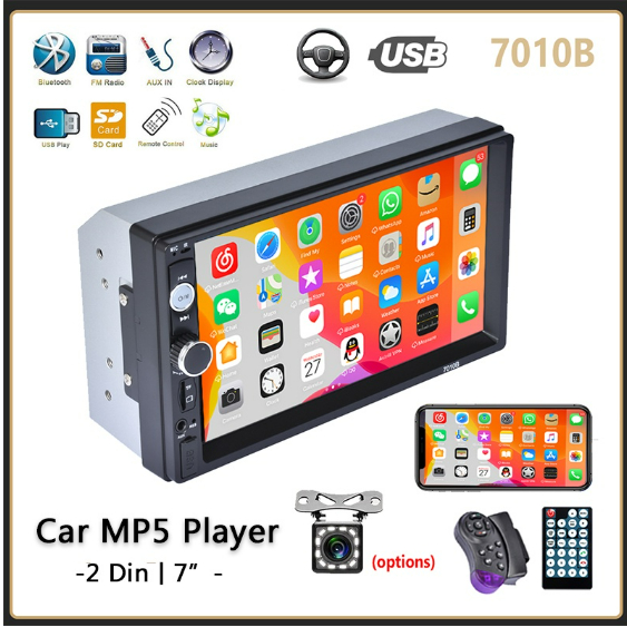 2 Din 7010B 7 นิ้วบลูทูธ FM วิทยุรถ MP5 หน้าจอ เครื่องเล่นวิดีโอวิทยุ Bluetooth Android สเตอริโอ Touch Screen MP5
