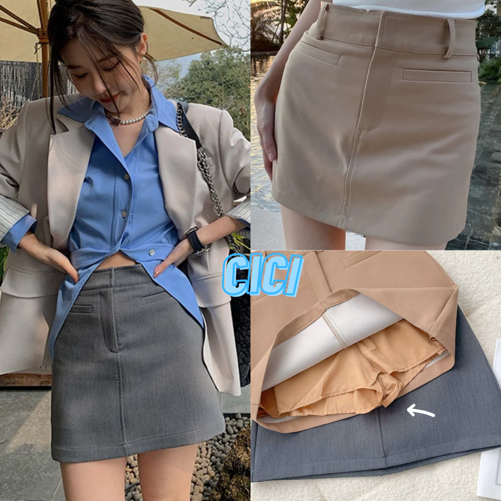 ส่งทันที Cici(NO. 2311)กระโปรงทรงเอ แต่งกระเป๋าหน้าซับใน ใส่เที่ยวทำงานได้หมดเลย