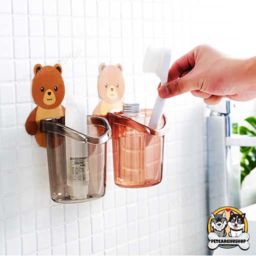 ที่วางแปรงสีฟัน หมีน้อยน่ารัก แปรงสีฟันติดผนัง ชั้นวางของในห้องน้ำ ไม่จําเป็นต้องเจาะรู ติดผนัง ระบาย ไม่ขึ้นรา