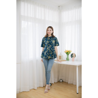 Mommade-เสื้อให้นม ชุดให้นม Blue Yellow Furry Top