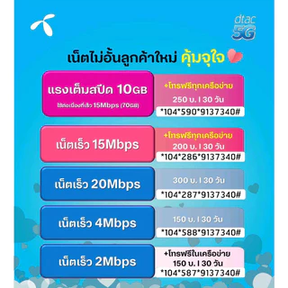 ซิมดีแทค 15Mbps ไม่อั้น⚡️⚡️ เพียงเดือนละ200บาท โทรฟรีทุกค่ายไม่บวกเพิ่ม (Dtac) สามารถกดสมัครเองได้