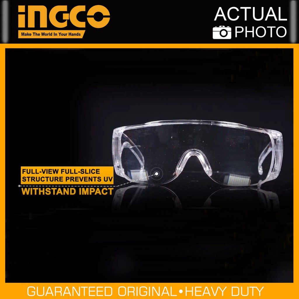 INGCO แว่นตาเซฟตี้ แว่นตานิรภัย กันฝุ่น ของเหลว แว่นตากันสารเคมี มาตรฐาน CE  รุ่น HSG05