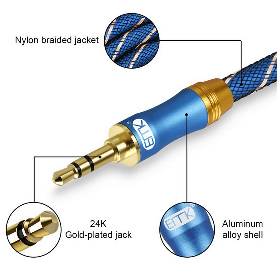 ERTK NEW AUX Blue Aux 3.5 to 3.5 Cable สายถักหนังงู สำหรับเครื่องเสียง