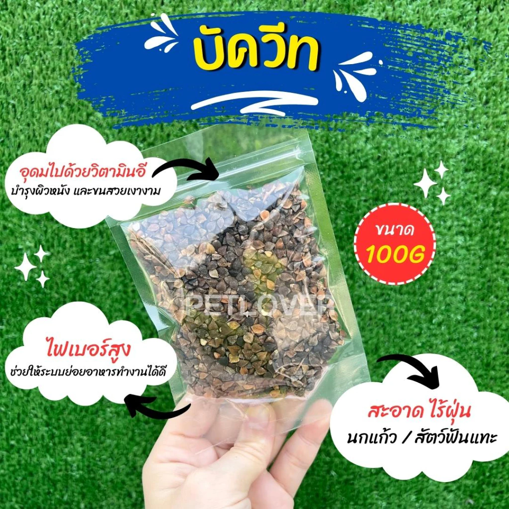 บัควีท Buckwheat เกรดA อาหารนกแก้ว และสัตว์ฟันแทะ สะอาด ร่อนฝุ่นทุกถุง (แบ่งขาย 100G / 250G)