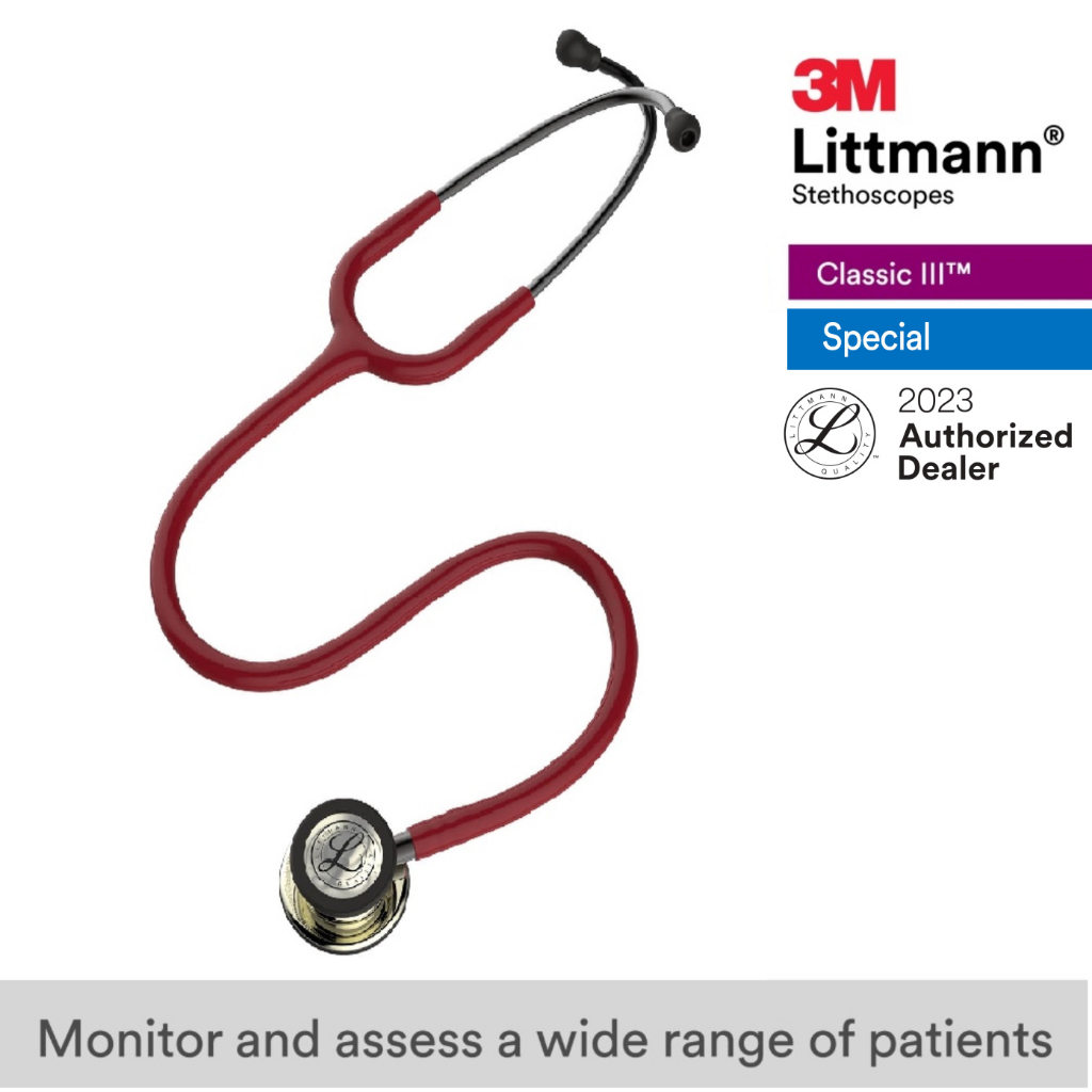 3M Littmann Classic III 27 inch, #5864 (Burgundy Tube, Champagne-Finish Chestpiece Stainless Stem & Eartubes)
