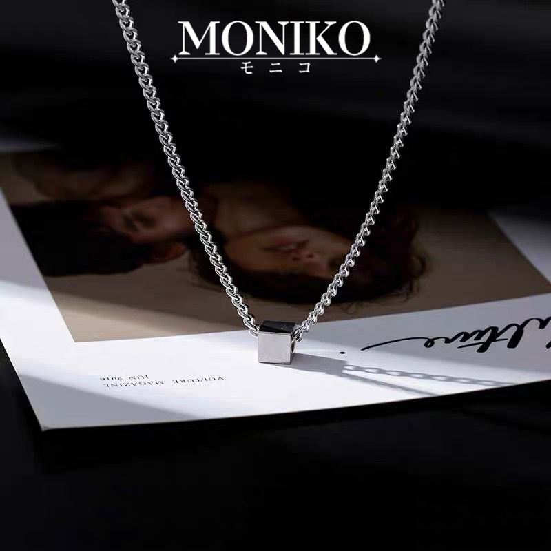 MONIKO สร้อยคอโซ่ จี้ีรูปสี่เหลี่ยมจัตุรัส เครื่องประดับแฟชั่น สําหรับผู้ชายผู้หญิง - รูปที่ 3