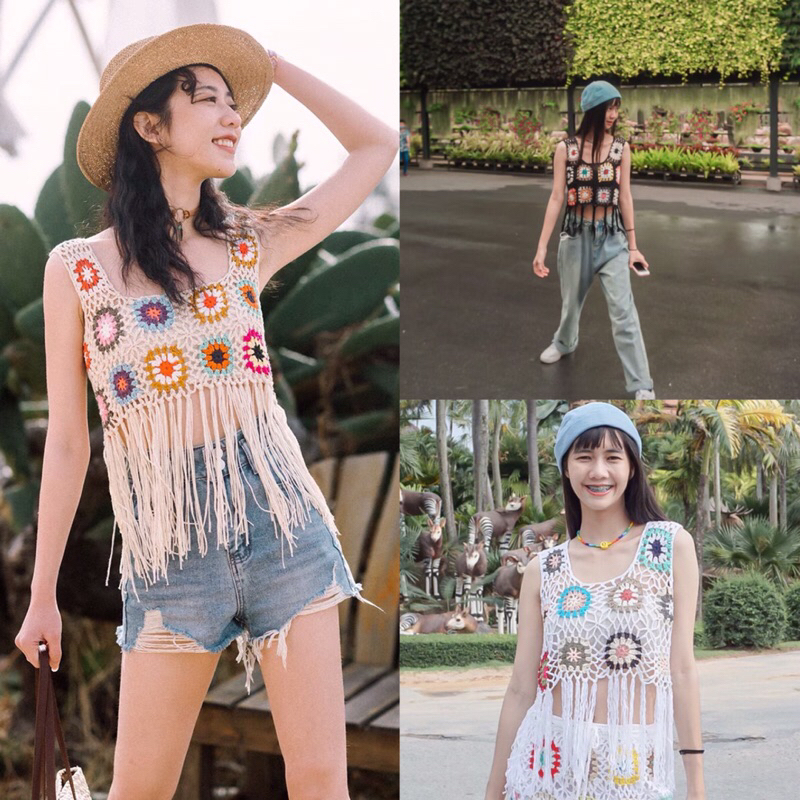 เสื้อถักไหมพรม เสื้องานถัก เสิ้อครอปแฟชั่น มี 3 สีค่ะ