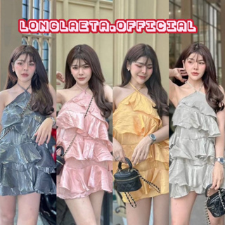 𝐆 𝐨 𝐨 𝐝 𝐥 𝐮 𝐜 𝐤 𝐬 𝐡 𝐨 𝐩  เดรสสั้น มินิเดรส ผ้าวิ้งเงาเล่นแสง ทรงผูกคอ ดีเทลระบายทั้งชุด เดรสระบายชั้นๆ งานตามหา