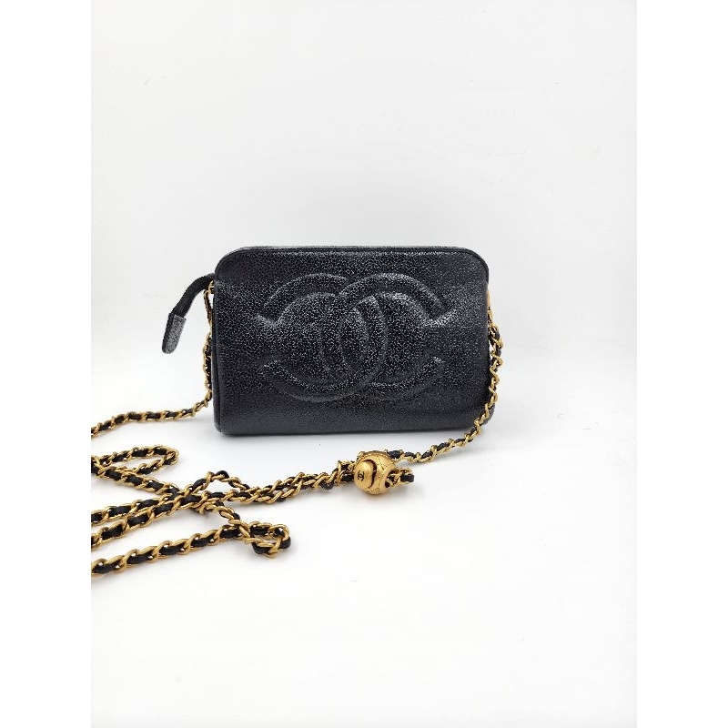 Chanel black zip-top clutch purse1990s