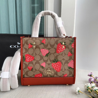 🍀🍀Coach Dempsey Tote 22 In Signature Canvas With Wild Strawberry Print CH324🍀🍀