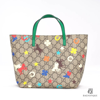 GUCCI KIDS TOTE MINI GREEN GG SUPREME MONOGRAM SHW