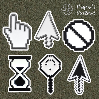 🇹🇭 พร้อมส่ง : เข็มกลัดเซ็ทเคอร์เซอร์มือและลูกศรสีขาว | White Hand &amp; Arrow Cursor Enamel Brooch Pin Set.