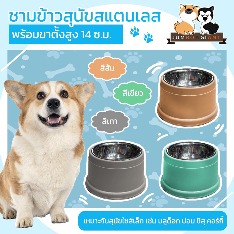 ชามอาหารสแตนเลสพร้อมขาตั้งพลาสติก สูง 15 ซม. สำหรับน้องหมาพันธุ์เล็ก