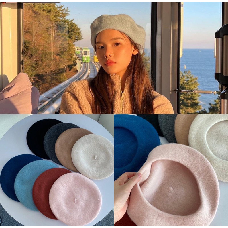 พร้อมส่ง9สี beret wool hat หมวกเปเล่ ทรงสวย น่ารักไม่ไหวว