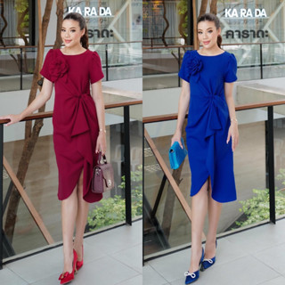 MISSY ROSIE DRESS - เดรสมีเข็มกลัดดอกกุหลาบแยกชิ้น แขนเป็นแขนดอกบัวเพิ่มดีเทลของตัวชุด  เล่นลูกเล่นที่เอวเพิ่มความเก๋