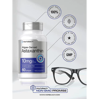 Horbaach - Natural Astaxanthin 10 mg | 60 Softgels แอสตาแซนธิน ต้านอนุมูลอิสระ ลดการอักเสบ Antioxidant