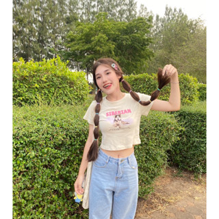 พร้อมส่ง เสื้อยืดcroptop น่ารักเลือกสีได้/คละ 💕ครอปไอจีผ้าดีมาก มือ1 ป้ายห้อย🤭