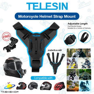 TELESIN Motorcycle Helmet Strap Mount สายคาดหมวกกันน็อค สำหรับ GoPro Hero 11 10 9 8 7 6 5 OSMO Action Camera