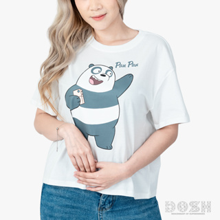 DOSH WOMENS CROPPED TOPS  WE BARE BEARS เสื้อยืดทรงครอปหลวม ผู้หญิงFBBWT1029-OW