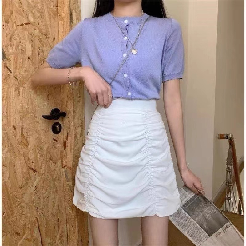 Sugar❤️พร้อมส่ง❤️กระโปรแฟชั่นผู้หญิง เอวสม๊อค กระโปรงฟรุ้งฟริ้งสายเกาหลี(888)