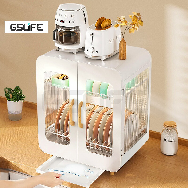 GSlife ตู้วางจาน ชั้นเก็บจาน พร้องถาดรองนน้ำ กันสนิม กันฝุ่น ชั้นวางของในครัว