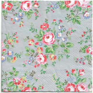 Pladao Napkin ภาพ Cath Kidston ดอกไม้ กุหลาบหวาน บนพื้นฟ้า กระดาษ แนพกิ้น สำหรับงานศิลปะ เดคูพาจ decoupage ขนาด L 33x33