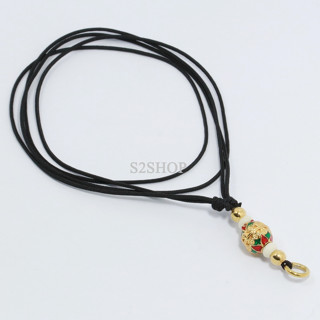 s2shop สร้อยพระ สร้อยคอเชือกร่ม ลูกปัดลายหลากสีคั่นทองเลเซอร์ ความกว้าง 1.2 มม.ความยาว 20-30 นิ้ว, No.107