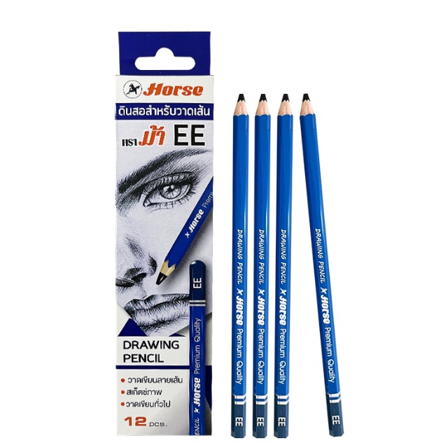 Horse (ตราม้า) ดินสอวาดเขียน ดินสอ Drawing Pencil สำหรับวาดเส้น เกรด EE ( 12 ด้าม / กล่อง )