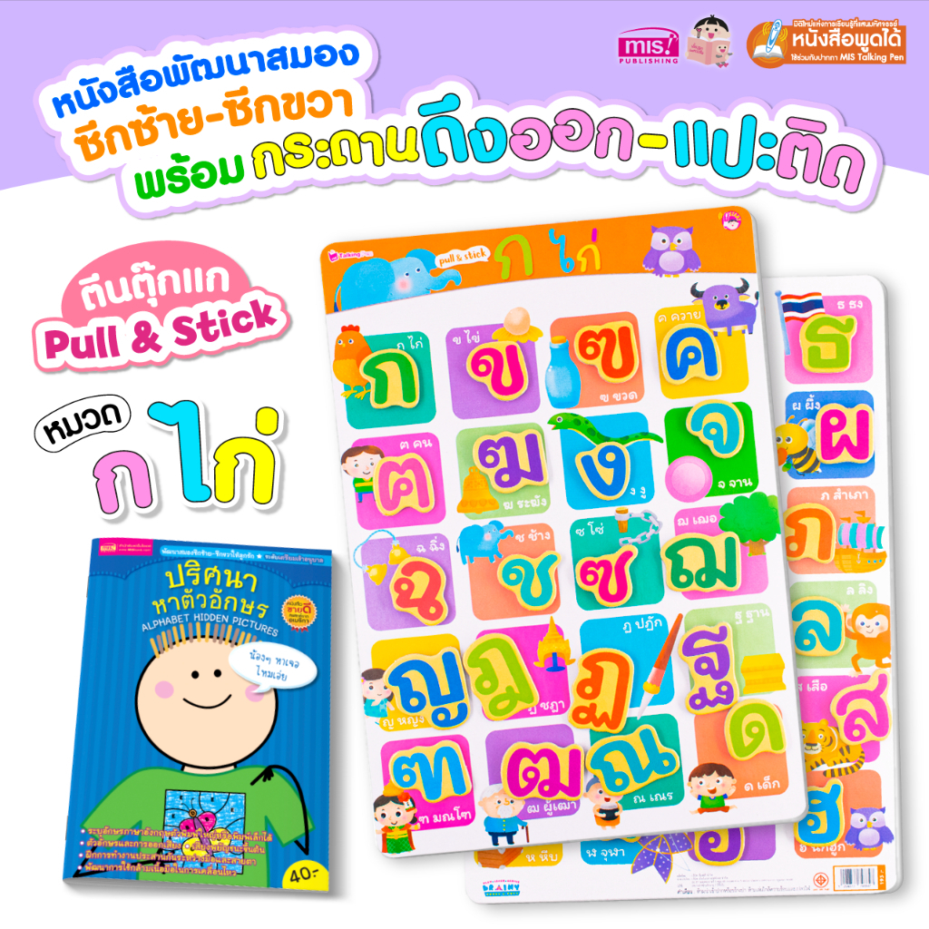 หนังสือพัฒนาสมอง พร้อมกระดานตีนตุ๊กแก ดึงออก-แปะติด Pull & Stick จับคู่ภาพ ดึง-แ