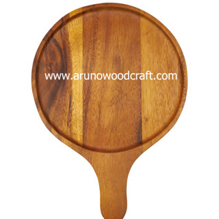 จานกลมจามจุรีมีด้าม l Acacia Wood Round Plate with Handle