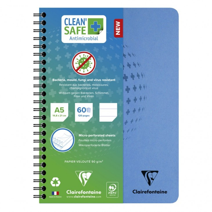 Clairefontaine Clean Safe Notebook A5 Lined (C82566C) / สมุดยับยั้งการแพร่ระบาดของแบคทีเรียและไวรัส ขนาด A5 กระดาษมีเส้น